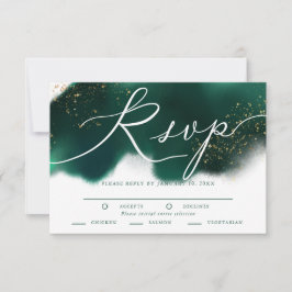 Glam Green Gold Wedding RSVP con elección de comid
