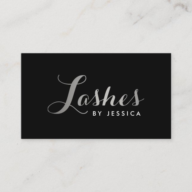 Glam Lashes Script Textos Plata/Black Tarjeta de p (Anverso)
