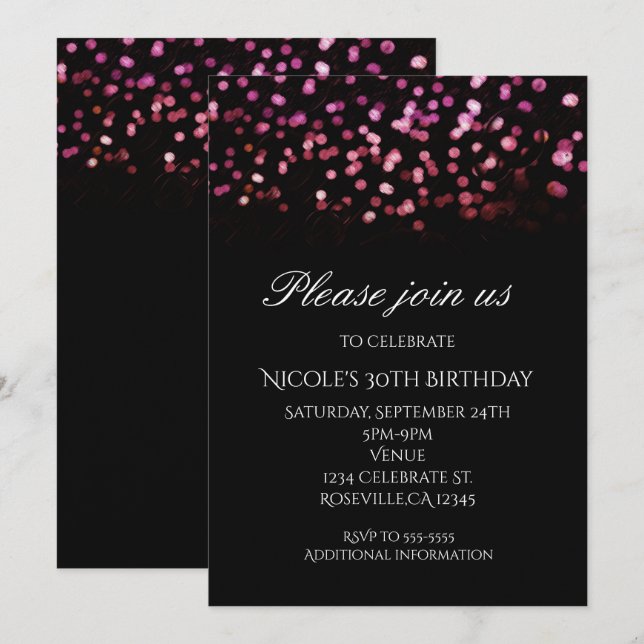 Glam Luces Invitaciones del partido Confetti Naran (Anverso / Reverso)