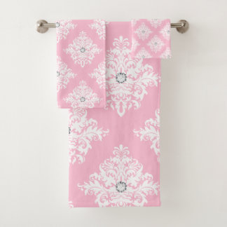 Glam Mauve Diamantes rosas Damasco Blanco