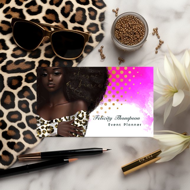 Glam Moda Afro Bosque Lady QR Código tarjeta de vi (Hairstylist business card)
