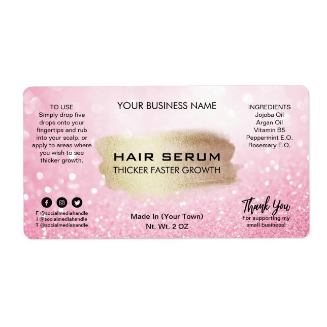 Glam Pastel Purpurina rosa Cabello Sérico Etiqueta (Frente)