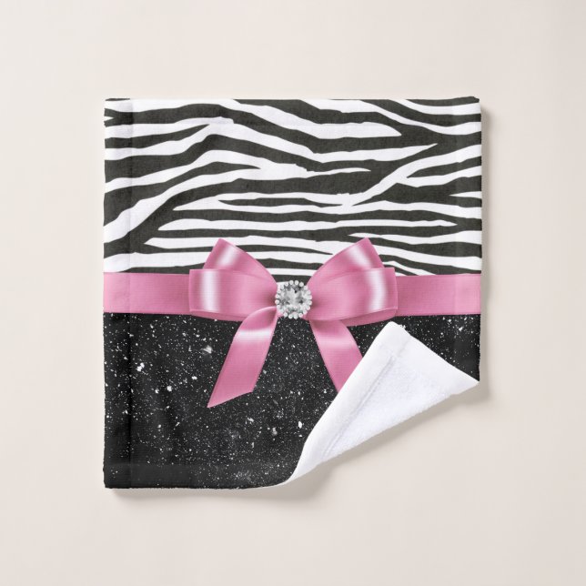 Glam Pink Bow-Zebra Print-Black Sparkle (Toallita)