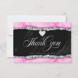 Glam Pink Marble Edge tarjeta de agradecimiento
