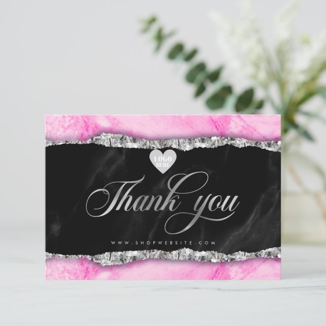 Glam Pink Marble Edge tarjeta de agradecimiento (Anverso de pie)