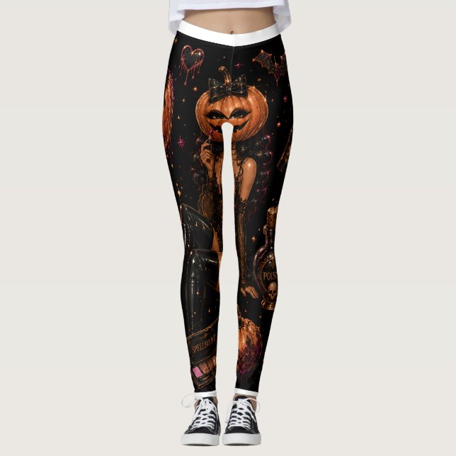 Glam Pumpkin Makeup Halloween Leggings (Anverso)