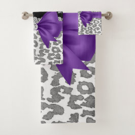 Glam Purple Bow Gray Leopard-Silver Floral Sparkle