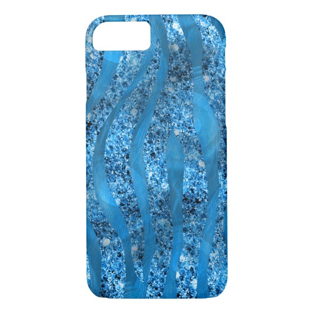 Glam Purpurina Blue Zebra Stripes iPhone 7 Funda (Reverso)