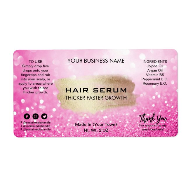 Glam Purpurina Rosa Cabello Sérico Etiquetas (Frente)