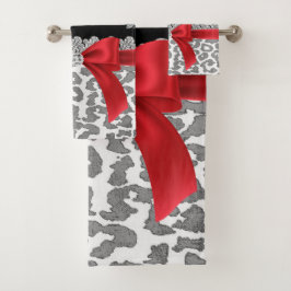 Glam Red Bow Gray Leopard-Silver Floral Sparkles