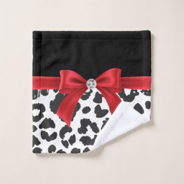 Glam Red Bow-White Leopardo Print-Black