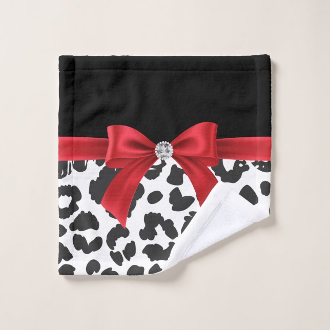 Glam Red Bow-White Leopardo Print-Black (Toallita)