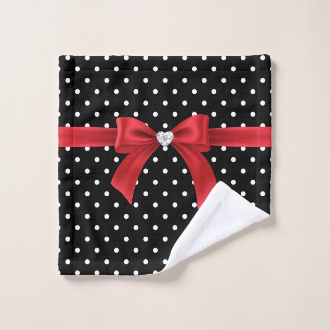 Glam Red Bow-White Polka Dots-Black (Toallita)