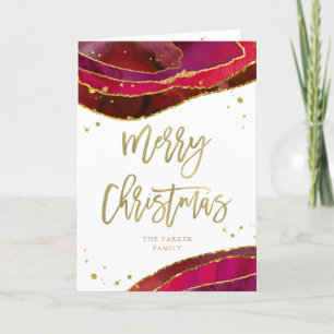 Glam Red Geode con oro Feliz Navidad