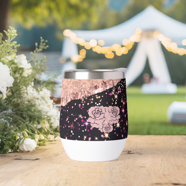 Glam Rosa Purpurina negro Rosas de Rubor (Boda)