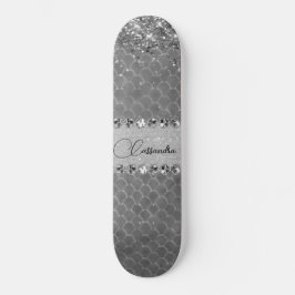 Glam Silver Purpurinoso Diamond Bling Skateboard