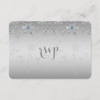 Glam Silver Snowflakes Crystal Pearl Wedding RSVP
