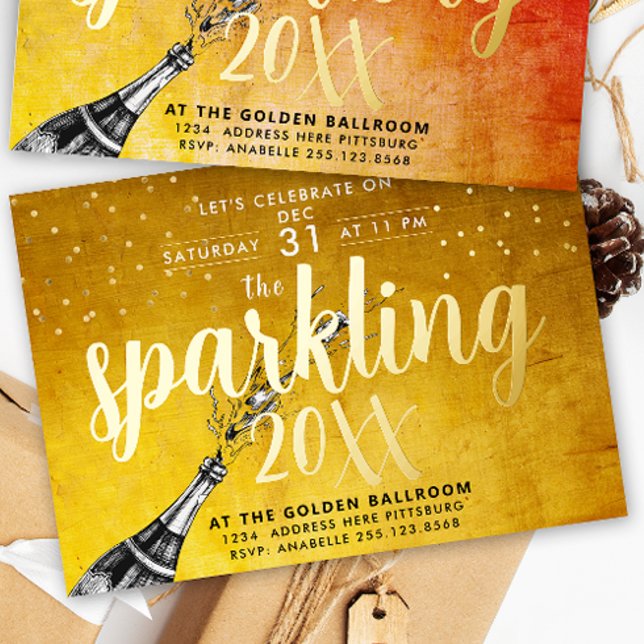 Glam Sparkling Champagne Invitación de Año Nuevo (Subido por el creador)