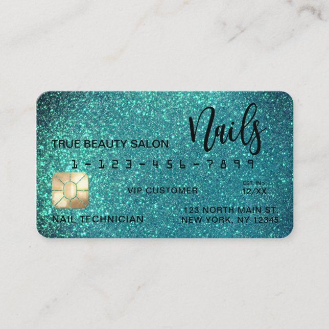 Glam Sparkly tarjeta de crédito Verde azulada de P (Anverso)