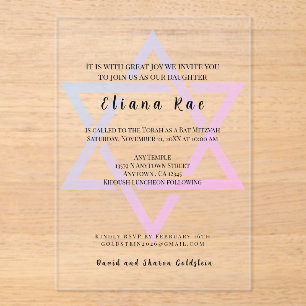 Glam Star of David Elegant Bat Mitzvah Invitación