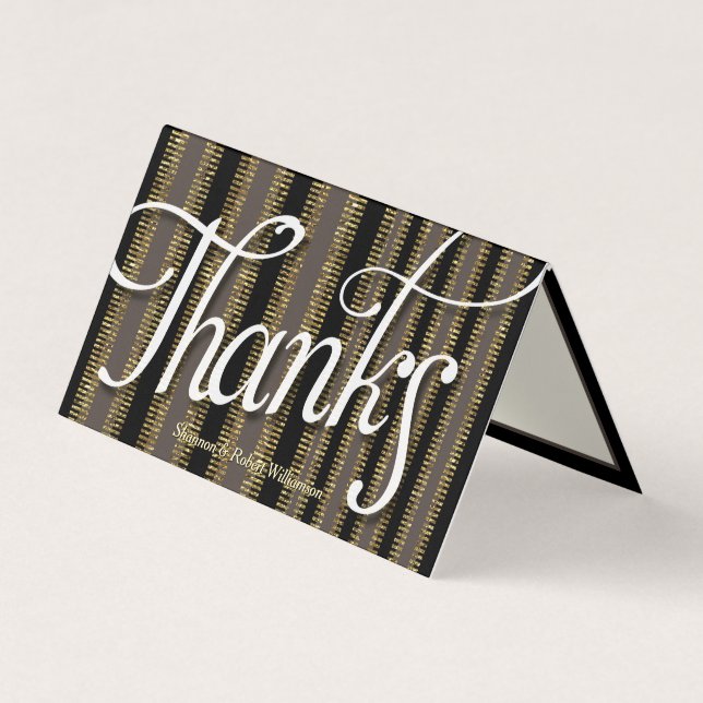 Glam Taupe Black + Gold Stried Tarjeta de agradeci (Anverso)