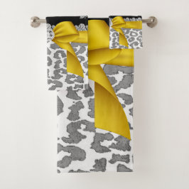 Glam Yellow Bow Gray Leopard-Silver Floral Sparkle