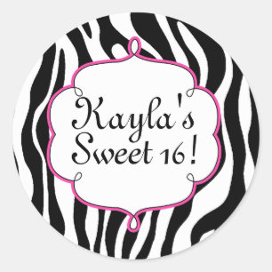 Glam Zebra Print y Pink Sweet 16 Fiesta Pegatina