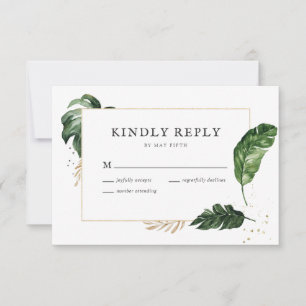 Glamorosa Greenery Gold Frame Wedding Tarjeta RSVP