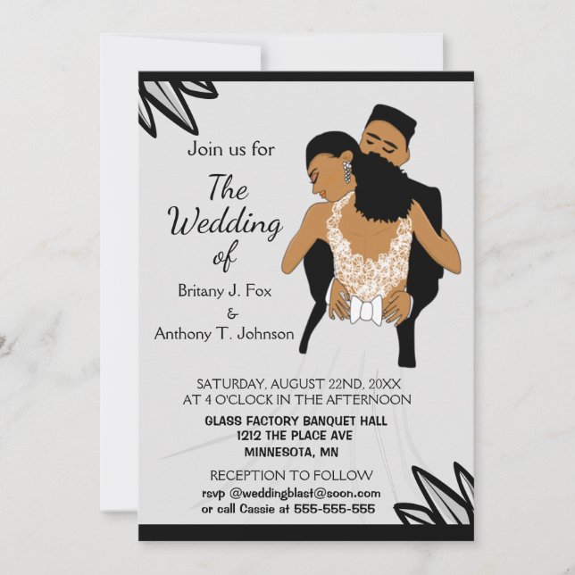 Glamorosa invitación a la boda afroamericana (Anverso)