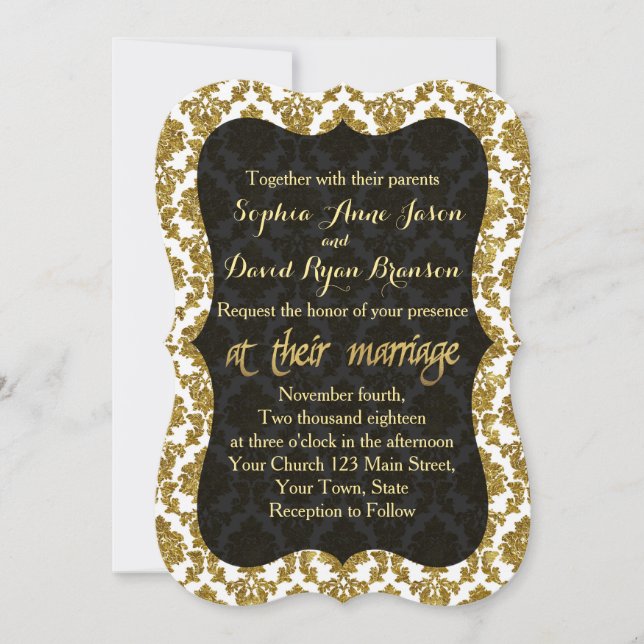Glamorosa invitación a la boda de Relieve metaliza (Anverso)