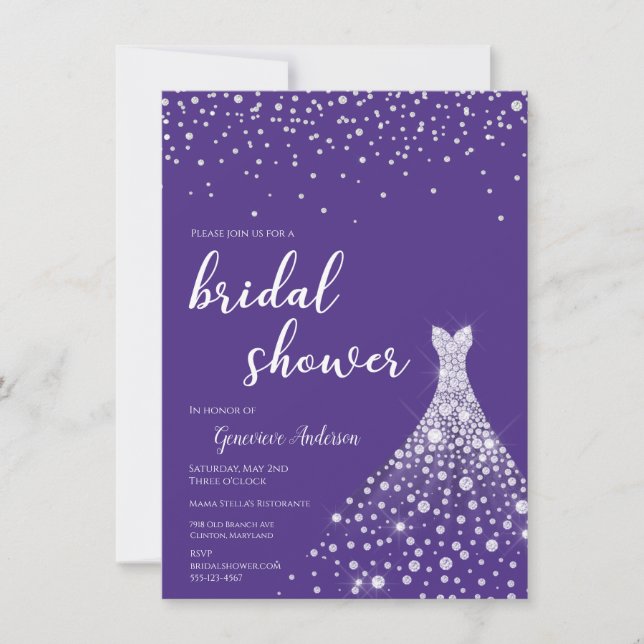 Glamorosa invitación a la ducha de novias Royal Pu (Anverso)