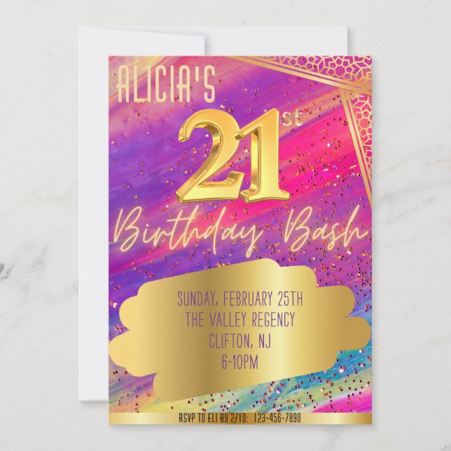 Glamorosa invitación a la fiesta de cumpleaños núm (Anverso)