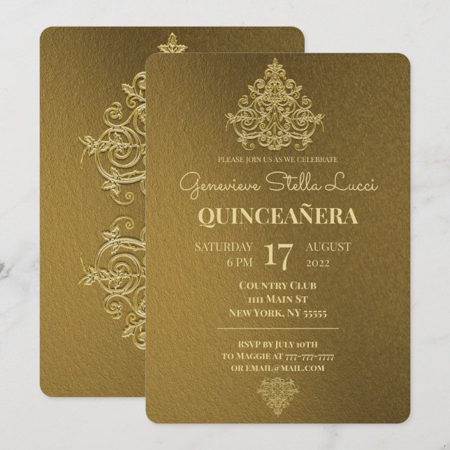 Glamorosa invitación a la fiesta de Quinceañera Go (Anverso / Reverso)