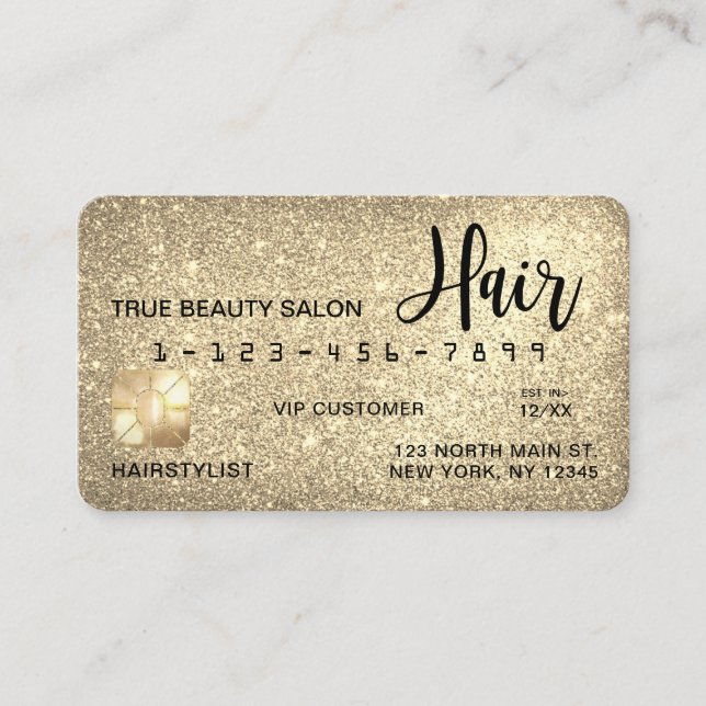 Glamorosa tarjeta de crédito Sparkly Gold Purpurin (Anverso)