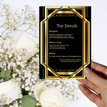 Glamorosa tarjeta de detalles Art Deco Gold Black 