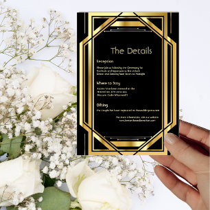 Glamorosa tarjeta de detalles Art Deco Gold Black 