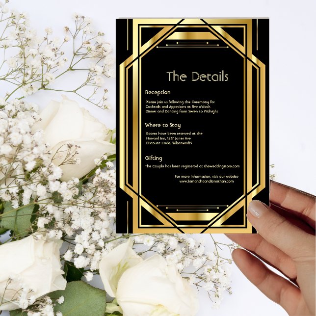 Glamorosa tarjeta de detalles Art Deco Gold Black  (Subido por el creador)