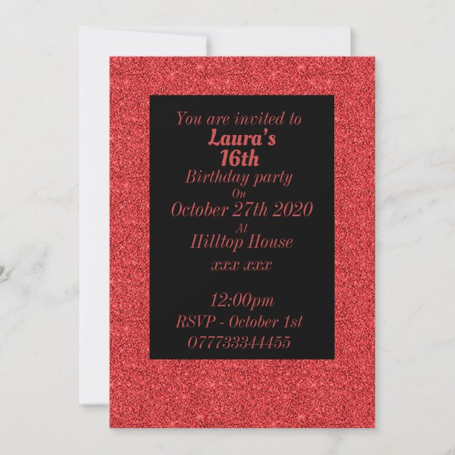 Glamorosas invitaciones personalizadas para fiesta (Anverso)