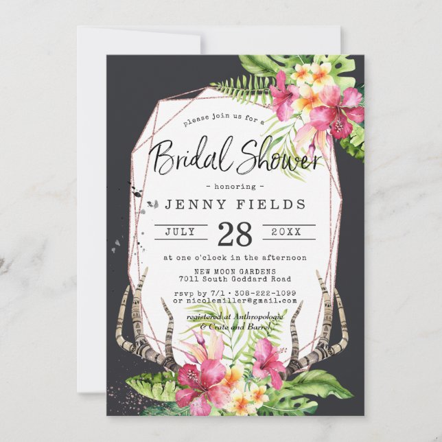Glamoroso Boho Tropical Deer Antler Bridal Shower (Anverso)