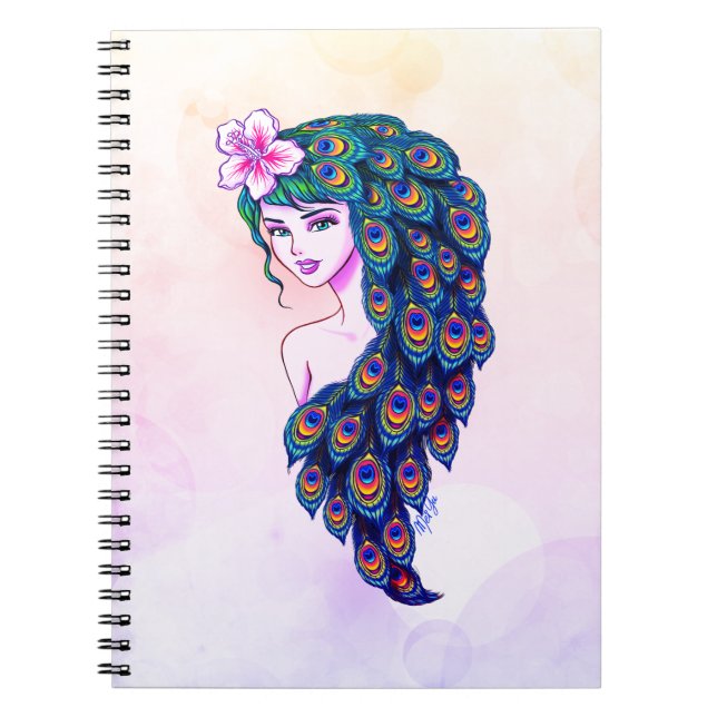 Glamoroso cuaderno de arte de la diosa del pavo re (Frente)