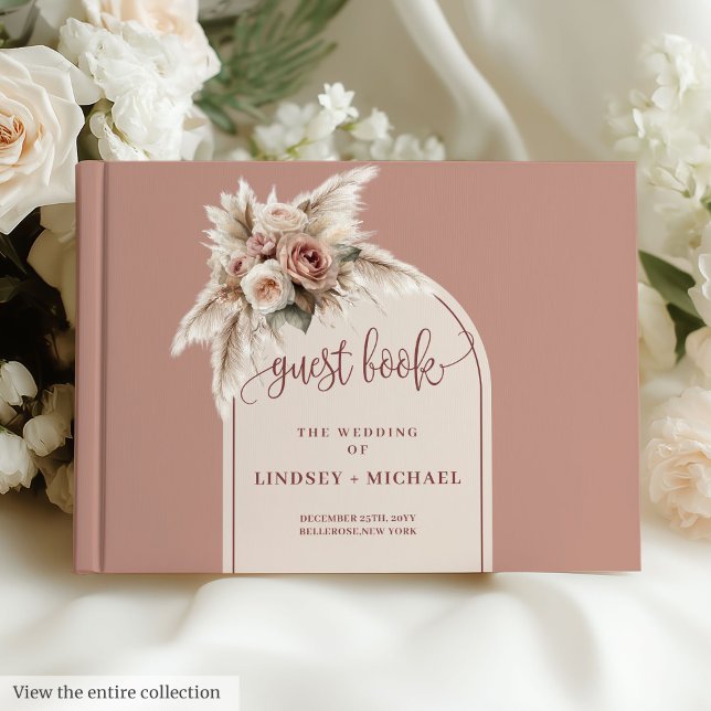 Glamoroso libro de invitados Dusty Pampas Pampas (Glamorous Dusty Pink Pampas Arch Guest Book)