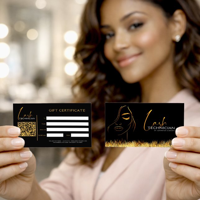 Glamorous Black & Gold Lash Tech  Gift Certificate (Subido por el creador)