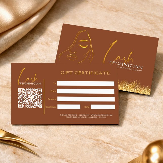 Glamorous Gold & Brown Lash Tech  Gift Certificate (Subido por el creador)