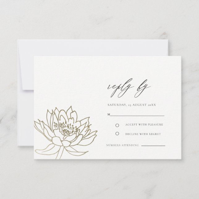 GLAMOROUS PALE GOLD WHITE LOTUS FLORAL RSVP (Anverso)