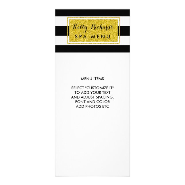 Glamour dorado Black White Stripes Salon Menú (Frente)