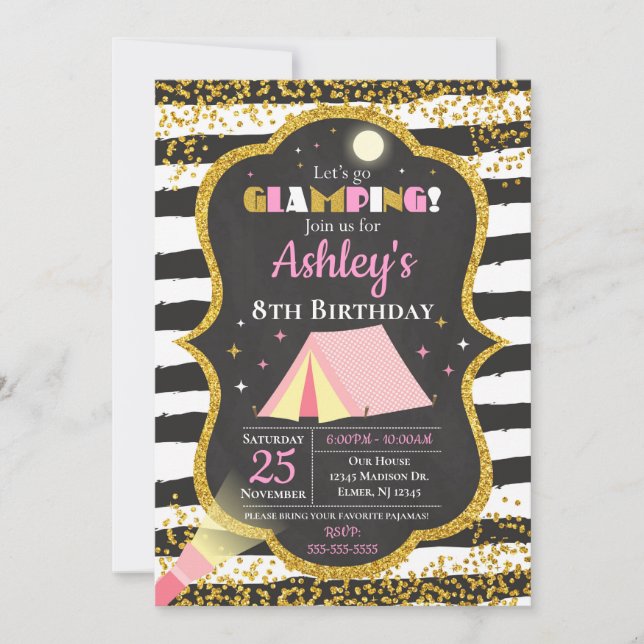 Glamour Invitación a fiesta de cumpleaños / Acampa (Anverso)