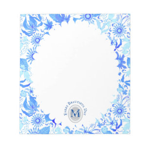 Glamour Moda floral Bloc de notas blanco azul