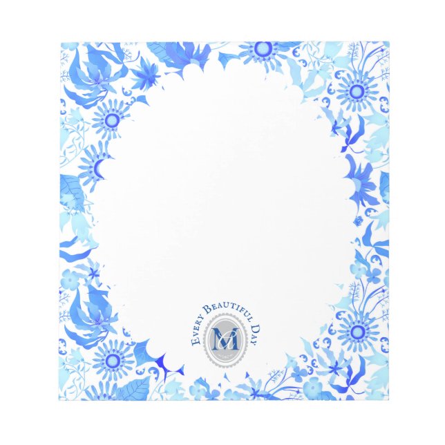 Glamour Moda floral Bloc de notas blanco azul (Frente)