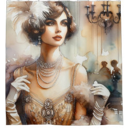 Glamour vintage Art Deco Cortina de ducha