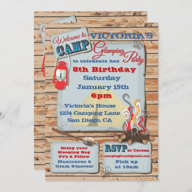 Glamping Camping Party Invitación (Anverso / Reverso)